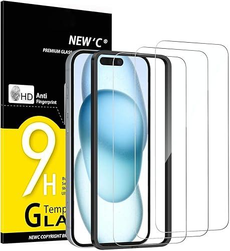 NEW'C 3 Pack Designed for iPhone 16, iPhone 15 Screen Protector (6.1 inches),Enhanced Tempered Glass Protection with easy installation tool included,Ultra Resistant | Tempered Glass, Case Friendly, Ultra Resistant — 40% off