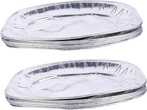 SOLUSTRE 10pcs Aluminum Foil Pans Disposable Oval Baking Trays for Cooking Barbecuing and Catering Stackable Compact Design for Easy Storage