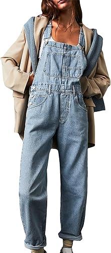 Womens Overalls Denim Bib Overalls Barrel Leg Adjustable Strap Jean Pants Jumpsuits with Pockets 2025 Trendy