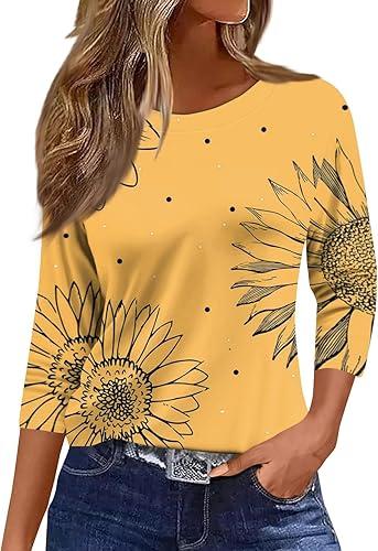 3/4 Length Sleeve Womens Tops Casual Blouses Spring Fashion 2026 Round Neck Business Trendy Tunics Top Shirts