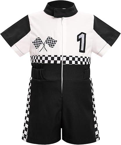 IDOPIP Baby Boys 1st 2nd Birthday Outfit Race Car Driver Romper Girls Boy Racer Jumpsuit Racing Suit Toddler Dress up Costume