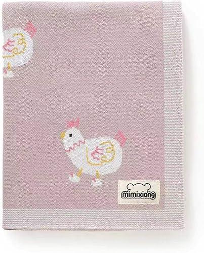 mimixiong Baby Blanket Knit Receiving Boys Girls Blanket Soft Cotton Neutral Blanke for Swaddle Crib Stroller with Cute Sheep (Chicken-Pink, 30x40 Inch (Pack of 1))