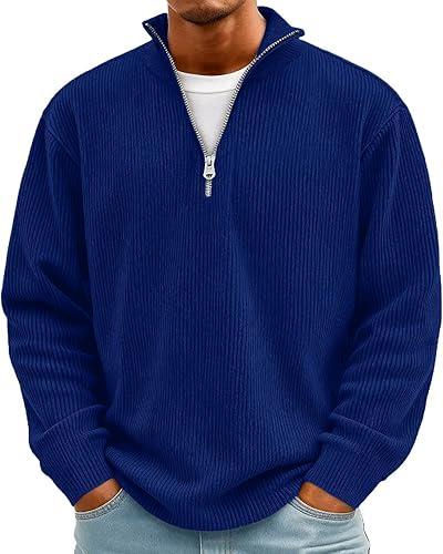 Sweatshirts For Men Long Sleeve Waffle Shirts Quarter Zip Loose Pullover Tops Lightweight Trendy Sweatshirts