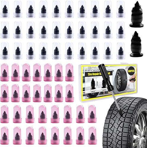 61 PCS Tire Plugs Screw Type, Reliable Screw in Tire Repair Plugs with a Screwdriver, Quick Tool Tire Plugs, Screw Tire Plug Kit, Tire patch kit for cars, motorcycles, trucks, tractors, and bicycles