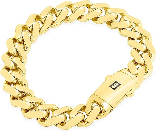 Nuragold 10k Real Yellow Gold Royal Monaco 13mm Miami Cuban Link Bracelet (7"-9") Italian Jewelry for Men