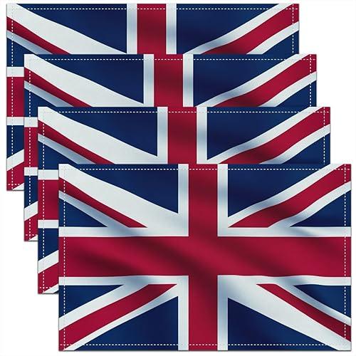 Erosebridal Union Jack Placemats 12x18 Inch Set of 4, Retro United Kingdom Flag Place Mats for Kids Boys Girls, Vintage London Heat Resisting Kitchen Table Mats, Red Blue England Waterproof Placemats