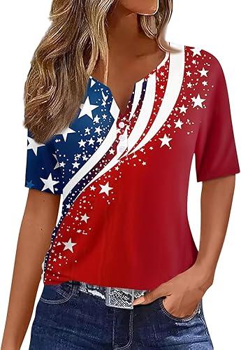 Womens Graphic Tees Halloween and 4Th of July Henley V Neck 2025 Shirts Pumpkin Button Short Sleeve Fall Shirt