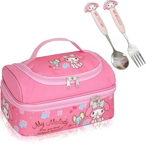 Roffatide Anime Lunch Bag for Man Woman Leakproof Large Compartment Lunch Container Tote for Work Travel with (spoon+fork) E
