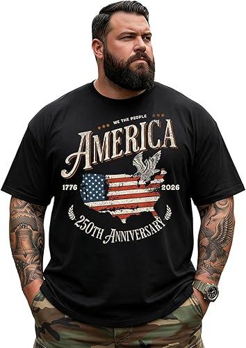 Patriotic USA Flag America 250 Big and Tall T Shirt for Men Graphic Tee July 4th T0 5KXL W51P