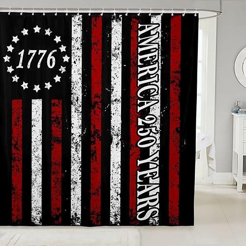 Feelyou American Flag Shower Curtain for Bathroom Decor 250th Anniversary Flag Bath Curtain Independence Day Bathroom Accessories Memorial Day Waterproof Polyester Fabric for Stalls Bathtubs 72"x72"