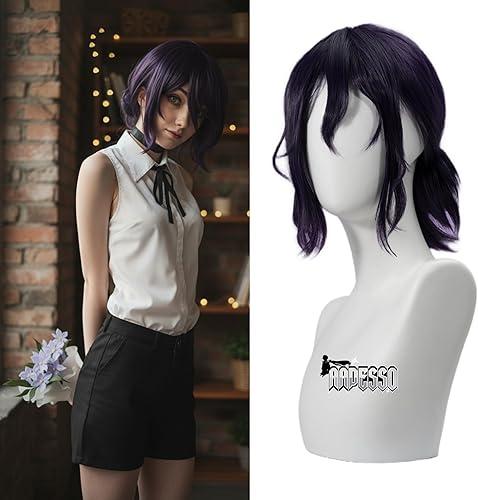 Rain Drenched Reze Wig deep purple color black purple blend heat resistant synthetic fiber with wig Cap Unstyled Wig