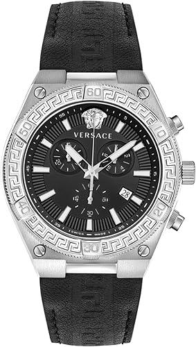 Versace V-Sporty Greca Collection Luxury Mens Watch Timepieces with a Black Strap and Dial Featuring a Stainless Steel Case