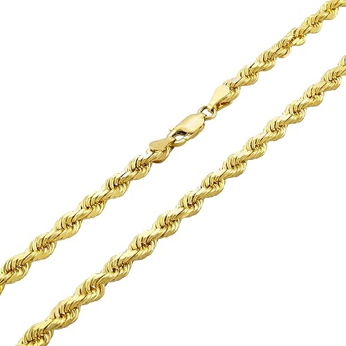 Nuragold 14k Real Yellow Gold 4mm Solid Rope Chain Diamond Cut Necklace (18"-30") Italian Jewelry for Men