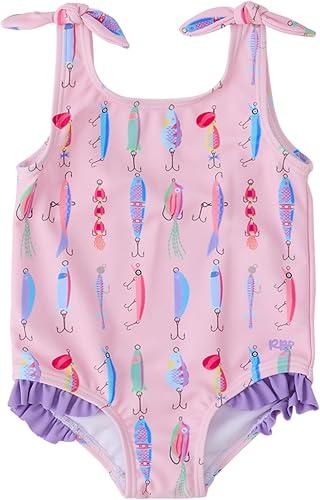 RuffleButts Girls UPF50+ Sun Protection Tie Shoulder/Cross Back One Piece Swimsuit