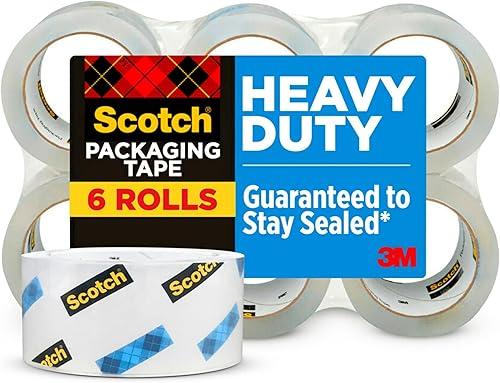 Scotch Heavy Duty Packaging Tape, 1.88" x 54.6 yd, Designed for Packing, Shipping and Mailing, Strong Seal on All Box Types, 3" Core, Clear, 6 Rolls (3850-6) — 44% off