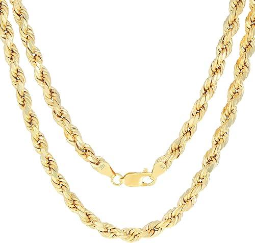 Nuragold 14k Real Yellow Gold 7mm Rope Chain Diamond Cut Necklace (18"-30") Italian Jewelry for Men