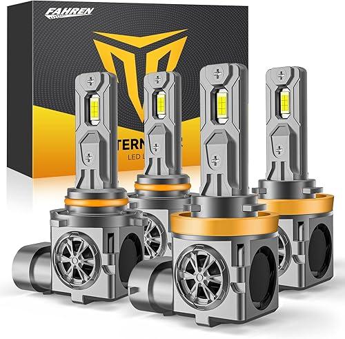 Termitor H11/H8/H9 & 9005/HB3 Light Bulbs Combo, 100,000LM 12X Ultra Brightness, Real 1:1 Mini Size, 6500K White 85000Hrs Long Life with Cooling Fan, 9005 H11 Fog Lights, Plug and Play, Pack of 4
