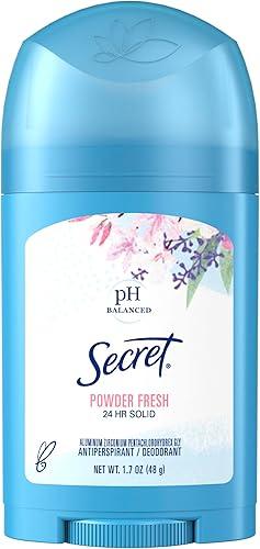 Secret Antiperspirant and Deodorant for Women, 24hr Sweat & Odor Protection, PH Balanced Protection, Gentle on Skin, Wide Solid, Travel Size, Powder Fresh Scent, 1.7 oz
