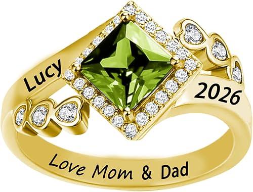 Personalized High School College University Women's Class Ring Custom 2025 10K/14K/18K Solid Gold/Sterling Silver Birthstone Rings Graduation Birthday Jewelry Men