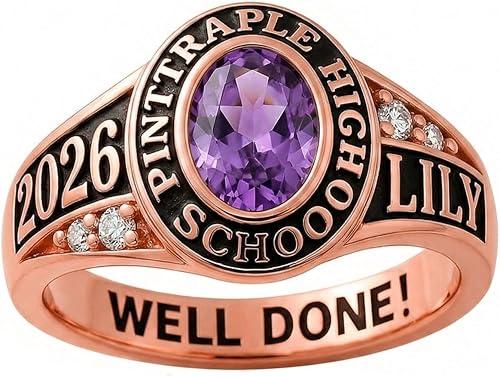 Silver/10K 14K 18K Gold Custom Class Rings for Women High School Graduation Ring with Birthstone Personalized University College Rings for Her-Oval Center