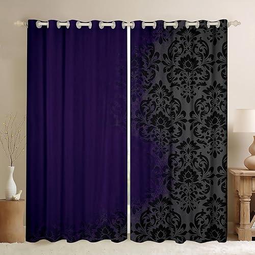 Feelyou Damask Curtains for Bedroom Living Room Antique Victorian Baroque Blackout Shades Vintage Floral Room Darkening Curtain Bohemian Exoti Window Treatments, 2 Panels 52 x 63 Inch Decor