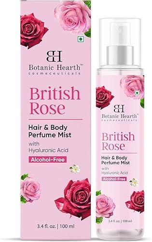 Botanic Hearth British Rose Hair Perfume & Body Mist, Long-Lasting Hair Deodorizer, Body Scent for Women & Men, Alcohol-Free Clean Fragrance Hair Spray For Everyday Wear, All Day Freshness, 3.4 Fl Oz