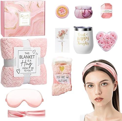 Luxury Kit For Women - Set Recovery Box, Spa Wellness Hamper With Flannel Blanket, Relaxation Comfort Care Package For Mum Wife Sister Friend, Self Care Pamper Home Use Kit