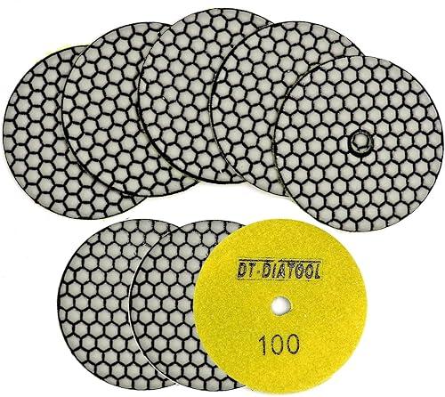 DT-DIATOOL Dry Diamond Polishing Pads 4 Inch for Granite Marble Quartz Stone Countertop Tiles 8 Pieces Grits 100