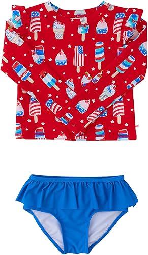 RuffleButts Baby Girls Modern Skirted Rash Guard Bikini - UPF 50+ Sun Protection Swimsuit