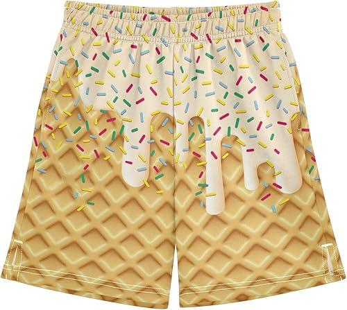 Boys Athletic Shorts Basketball Shorts Melting Ice Cream Teens Hiking Gym Shorts with Pocket for Outdoor Activity 7-15 Y