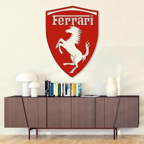 DecoSoul Luxury Ferrari Logo Metal Wall Art, Automotive Decor for Garage, Office, Living Room, Game Room, Car Lovers Gift for Men, Car Garage Wall Decoration