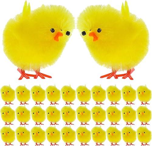 Ipetboom 36pcs Easter Mini Chicken Ornaments - 1.6in Plush Chick Figurines Decorations Miniature Fluffy Chicks Statues for Home Decor Party Favors Basket Fillers Stuffers Decors - Yellow