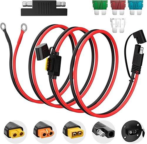 SAE to O Ring Terminal Harness 10AWG 2Pin Quick Disconnect Battery Extension Cable with RP Adapter,10ft for Solar Panel, Motorcycle, Car, RV