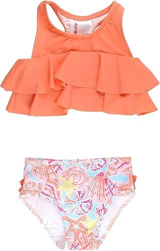 RuffleButts Girls UPF50+ Sun Protection Flounce Bikini Two Piece Swimsuit