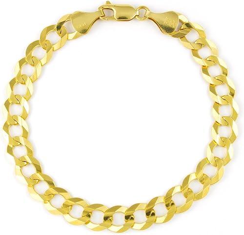 Nuragold 14k Real Yellow Gold Solid Cuban Curb Link 8mm Chain Bracelet (7"-9") Italian Jewelry for Men