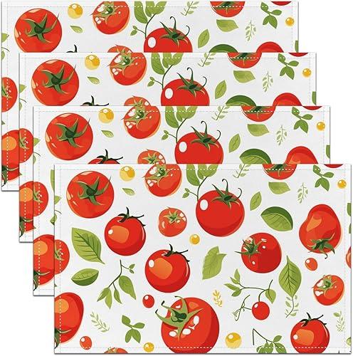 Feelyou Tomato Table Mats Placemat 12"x18" Vegetables Placemats Set of 4 Cartoon Food Placemats for Dining Table Indoor Outdoor Kitchen Red White Decor Table Place Mats