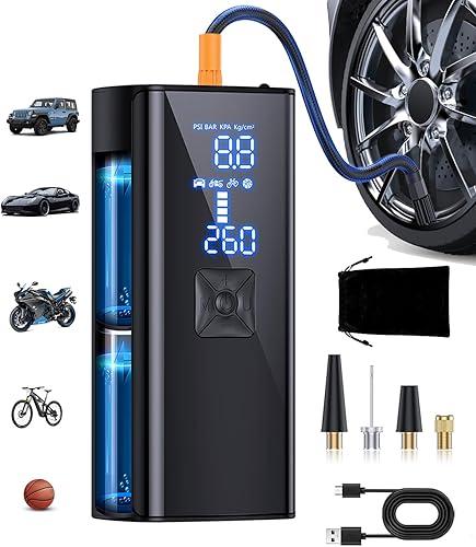 Tire Inflator Portable Air Compressor, 2X Faster 150PSI Cordless Air Pump with LED Light and Digital Pressure Gauge for Car, Bike, Motorcycles and Sports Ball