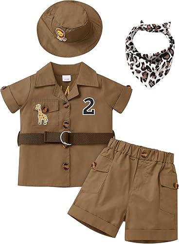 FYMNSI Baby Boy Wild Animal Jungle Safari Shirt Shorts Sets 5PCS Toddler Zoo Keeper First Birthday Outfit Cake Smash Clothes