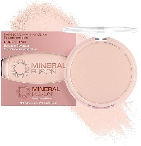 Mineral Fusion Pressed Powder Foundation - Matte Finish Face Powder for Fair Skin with Pink/Red Undertones - Age Defying Natural Makeup - Talc Free, Vegan, Hypoallergenic (Cool 1)