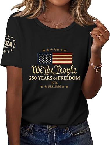250 Anniversary USA Shirt for Women American Flag Freedom Graphic Patriotic Casual Classic Short Sleeve Tops, S-3Xl