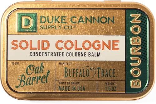 Duke Cannon Supply Co. Solid Cologne for Men Bourbon (Woodsy, Charred Oak Barrel Scent) - Concentrated Balm, Travel-Friendly Convenient Tin, 1.5 oz
