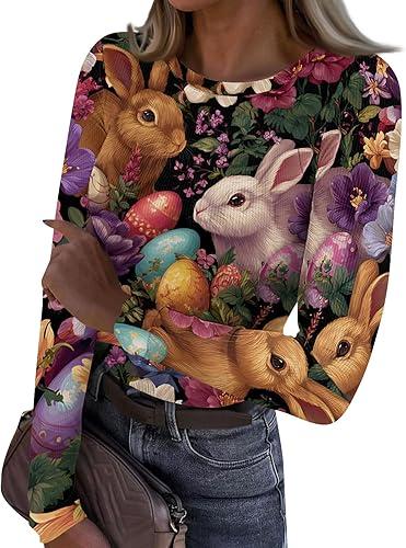 SERYU Easter Long Sleeve Thermal Shirt for Women Fleece Tops Spring 2026 Crew Neck Casual Basic T-Shirts