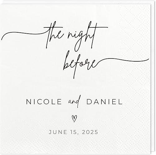 Custom The Night Before Napkin - Personalized Napkins for Rehearsal Dinner with Name & Date- Customized Cocktail Napkins for Weddings Engagement Party Bridal Showers Decorations