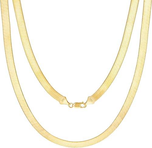 Nuragold 14k Real Yellow Gold Solid Herringbone Flexible 7mm Chain Necklace (16"-24") Italian Jewelry for Men & Women