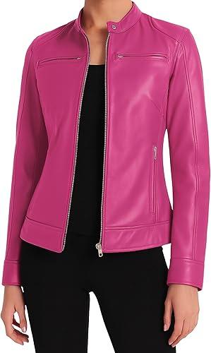 Premium Real Lambskin Leather Jacket Womens - Cafe Racer Style Genuine Leather Motorcycle Jacket Women