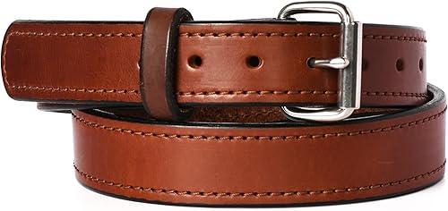 USA Made 1.5" Full Grain Leather Belts for Men, 12oz Veg-Tanned Cowhide, Stainless Steel Roller Buckle, Black & Brown