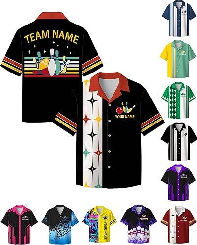 Custom Bowling Shirt for Men Women Personalized Name Bowling Jersey Casual Hawaiian Shirts Customized Retro Polo, S-4XL