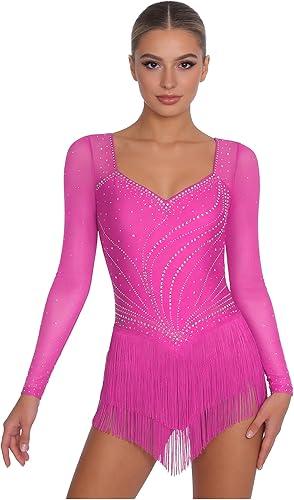 Shinsto Women's Long Sleeve Latin Dance Costume Tango Jazz Dance Dress Rhythmic Gymnastics Leotards