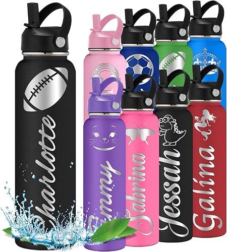 Custom Water Bottle Personalized Cups for Kids Water Bottles with Name 12 18 24 32 40 oz for School Customized Engraved Insulated Stainless Steel Bottles Black Style 2