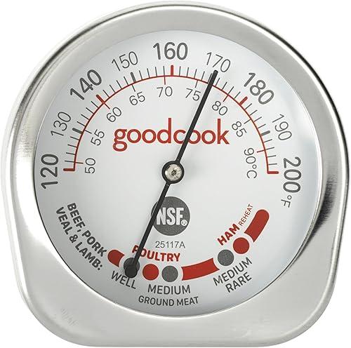 GoodCook Everyday Meat Thermometer with Bi-Directional Dial Shows Temperature and Meat Type Doneness with Stainless Steel Probe, Includes Fahrenheit & Celsius, Silver